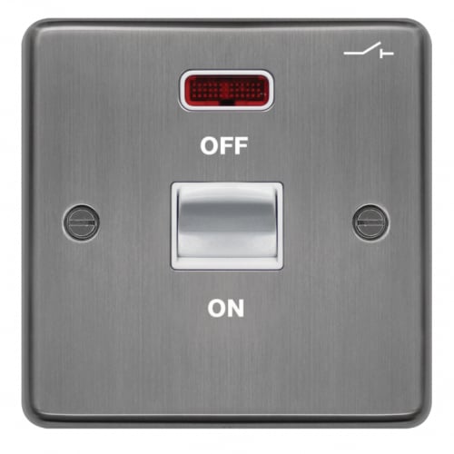 Hager WRDP50NBSW 50a DP Switch+Neon 1 Gang Brushed Steel/White Insert