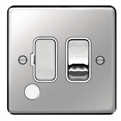 Hager WRSSU83FOPSW 13a DP Switched Spur + Flex Outlet Polished Steel/White Insert