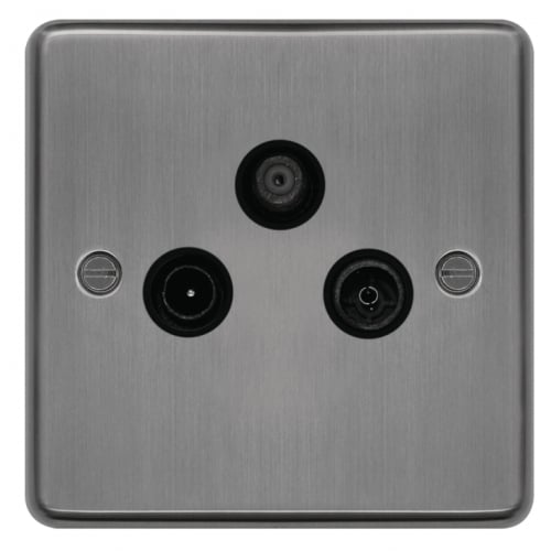 Hager WRTXBSB Triplexer TV & FM/DAB & SAT Outlet Brushed Steel/Black Insert