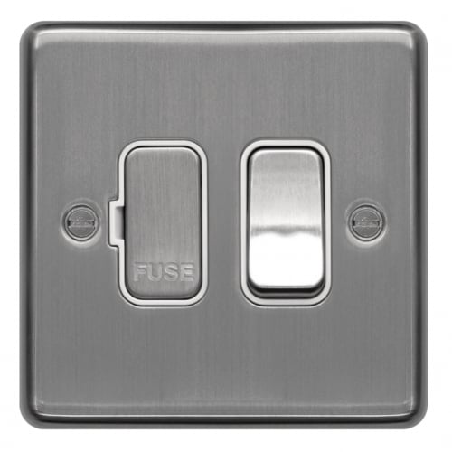 Hager WRSSU83BSW 13a DP Switched Spur Brushed Steel/White Insert