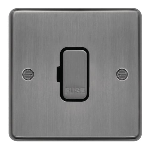 Hager WRSU83BSB 13a DP Unswitched Spur Brushed Steel/Black Insert