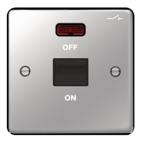 Hager WRDP50NPSB 50a DP Switch+Neon 1 Gang Polished Steel/Black Insert