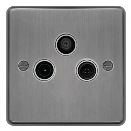 Hager WRTXBSW Triplexer TV & FM/DAB & SAT Outlet Brushed Steel/White Insert