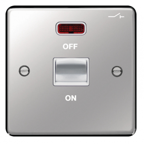 Hager WRDP50NPSW 50a DP Switch+Neon 1 Gang Polished Steel/White Insert