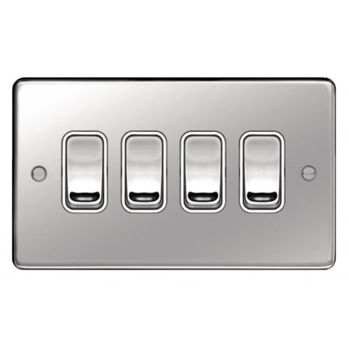 Hager WRPS42PSW 4 Gang 2 Way Switch Polished Steel/White Insert
