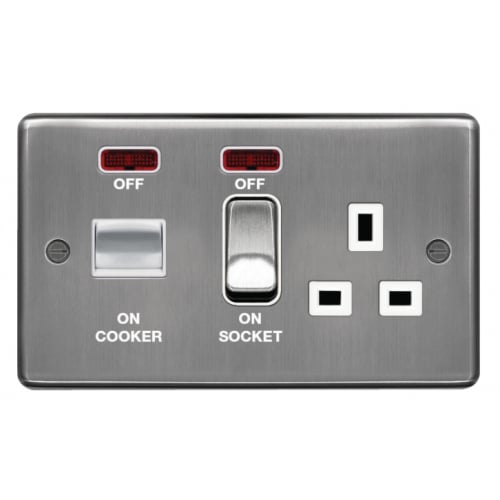 Hager WRCC50NBSW 45a Cooker Control Unit Brushed Steel/White Insert