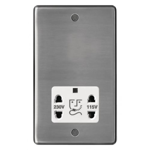 Hager WRSO100BSW 115/230v Shaver Socket Brushed Steel/White Insert