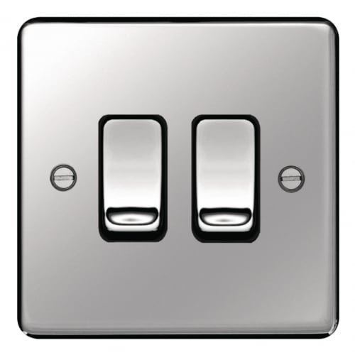 Hager WRPS22PSB 2 Gang 2 Way Switch Polished Steel/Black Insert