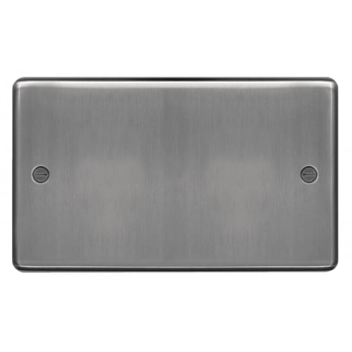 Hager WRP2BS 2 Gang Blank Plate Brushed Steel
