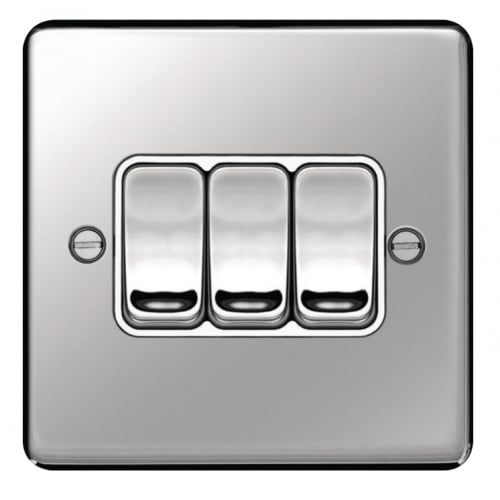 Hager WRPS32PSW 3 Gang 2 Way Switch Polished Steel/White Insert