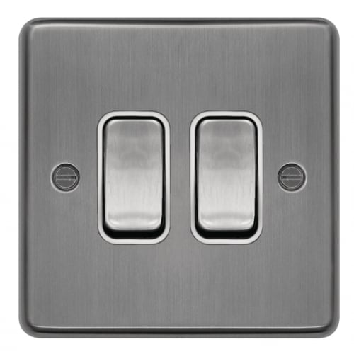 Hager WRPS22BSW 2 Gang 2 Way Switch Brushed Steel/White Insert