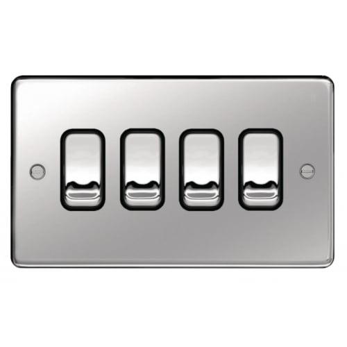 Hager WRPS42PSB 4 Gang 2 Way Switch Polished Steel/Black Insert