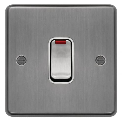 Hager WRDP84NBSW 20a DP Switch + Neon Brushed Steel/White Insert