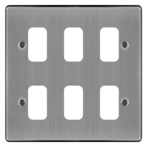Hager WRGP6BS 6 Gang Grid Plate Brushed Steel