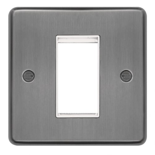 Hager WRP1EUBSW 1 Module Euro Plate Brushed Steel/White Insert