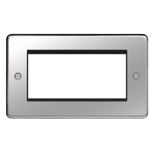 Hager WRP4EUPSB 4 Module Euro Plate Polished Steel/Black Insert