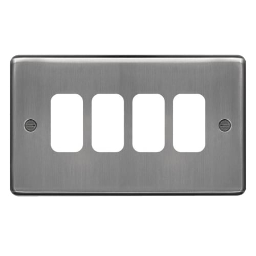 Hager WRGP4BS 4 Gang Grid Plate Brushed Steel