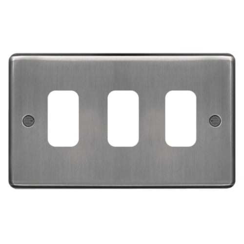 Hager WRGP3BS 3 Gang Grid Plate Brushed Steel
