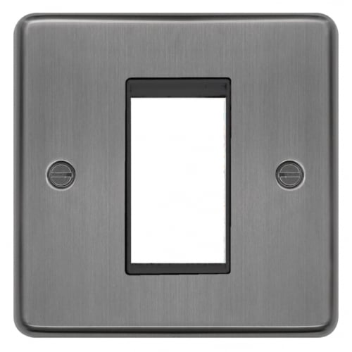 Hager WRP1EUBSB 1 Module Euro Plate Brushed Steel/Black Insert
