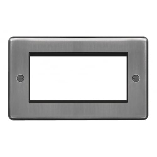 Hager WRP4EUBSB 4 Module Euro Plate Brushed Steel/Black Insert