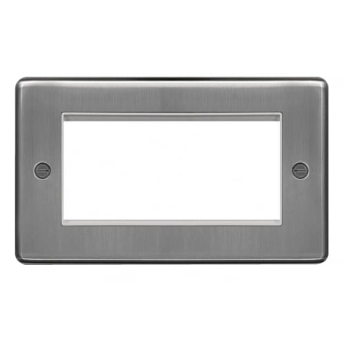 Hager WRP4EUBSW 4 Module Euro Plate Brushed Steel/White Insert