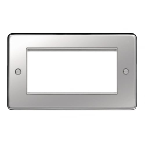 Hager WRP4EUPSW 4 Module Euro Plate Polished Steel/White Insert