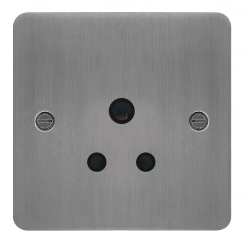 Hager WFS51BSB 1 Gang 5a Flat Plate Unswitched Socket Brushed Steel/Black Insert