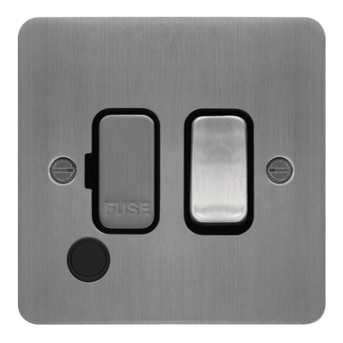 Hager WFSSU83FOBSB 13a DP Switched Spur + Flex Outlet Flat Plate Brushed Steel/Black Insert