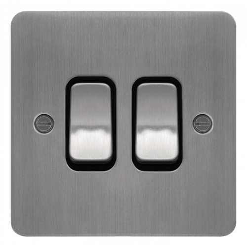 Hager WFPS22BSB 2 Gang 2 Way Switch Brushed Steel/Black Insert