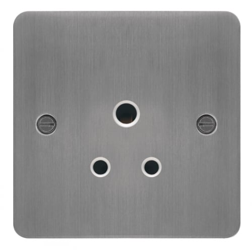 Hager WFS51BSW 1 Gang 5a Flat Plate Unswitched Socket Brushed Steel/White Insert