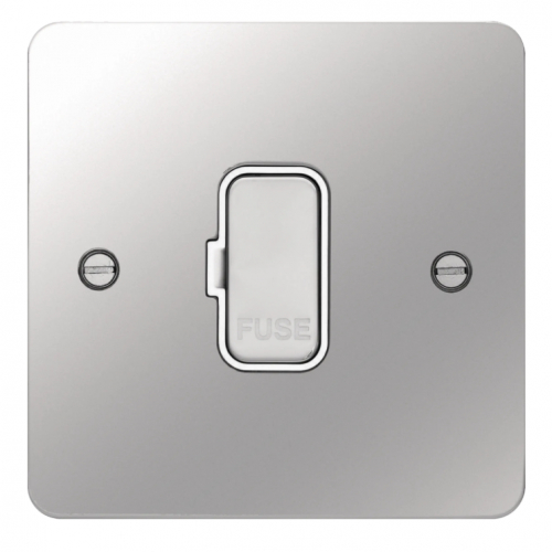 Hager WFSU83PSW 13a DP Unswitched Spur Flat Plate Polished Steel/White Insert