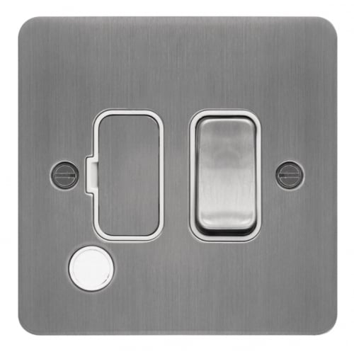 Hager WFSSU83FOBSW 13a DP Switched Spur + Flex Outlet Flat Plate Brushed Steel/White Insert