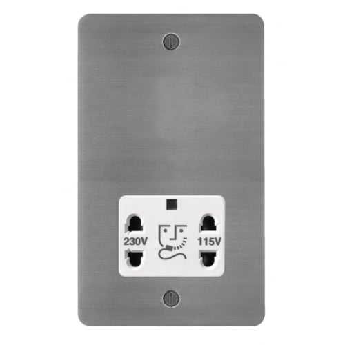 Hager WFSO100BSW 115/230v Shaver Socket Flat Plate Brushed Steel/White Insert