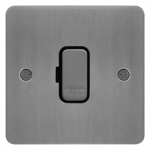 Hager WFSU83BSB 13a DP Unswitched Spur Flat Plate Brushed Steel/Black Insert