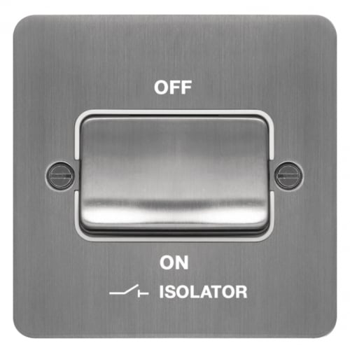 Hager WFPS3PIBSW Fan Isolator Switch Flat Plate Brushed Steel/White Insert
