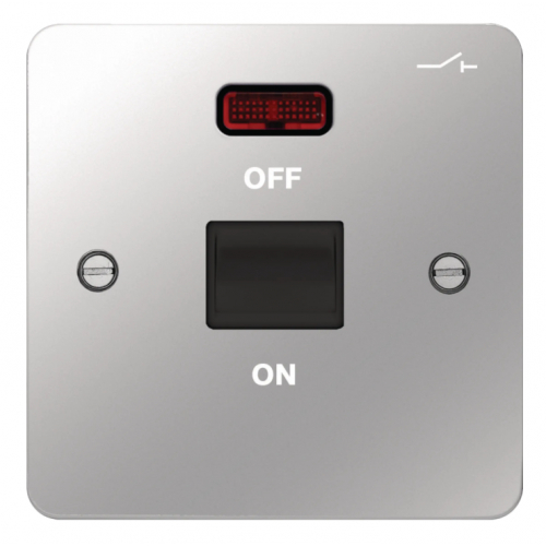 Hager WFDP50NPSB 50a DP Switch+Neon 1 Gang Flat Plate Polished Steel/Black Insert