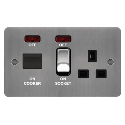 Hager WFCC50NBSB Cooker Control Unit Flat Plate Brushed Steel/Black Insert