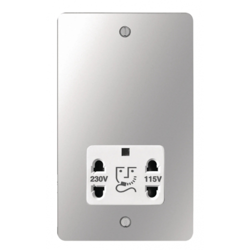 Hager WFSO100PSW 115/230v Shaver Socket Flat Plate Polished Steel/White Insert