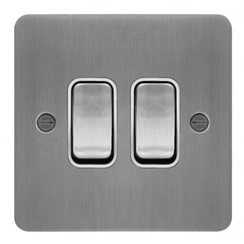 Hager WFPS22BSW 2 Gang 2 Way Switch Brushed Steel/White Insert