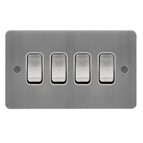 Hager WFPS42BSW 4 Gang 2 Way Switch Brushed Steel/White Insert