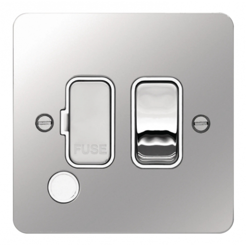 Hager WFSSU83FOPSW 13a DP Switched Spur + Flex Outlet Flat Plate Polished Steel/White Insert