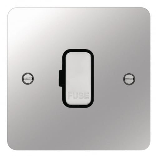 Hager WFSU83PSB 13a DP Unswitched Spur Flat Plate Polished Steel/Black Insert