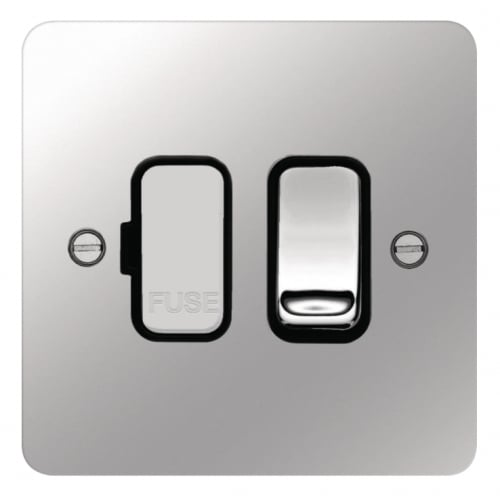 Hager WFSSU83PSB 13a DP Switched Spur Flat Plate Polished Steel/Black Insert