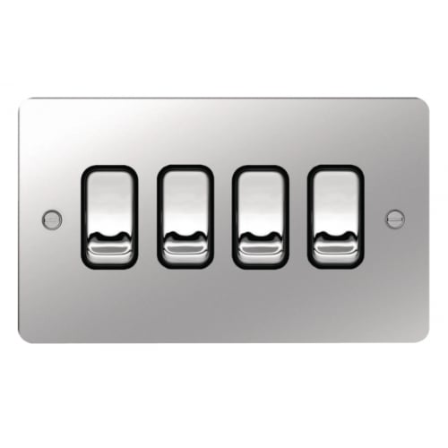 Hager WFPS42PSB 4 Gang 2 Way Switch Polished Steel/Black Insert