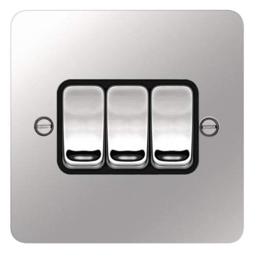 Hager WFPS32PSB 3 Gang 2 Way Switch Polished Steel/Black Insert