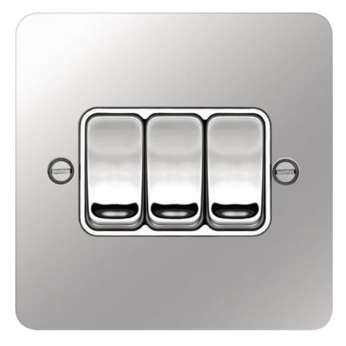 Hager WFPS32PSW 3 Gang 2 Way Switch Polished Steel/White Insert