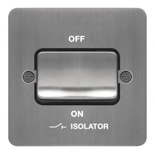 Hager WFPS3PIBSB Fan Isolator Switch Flat Plate Brushed Steel/Black Insert