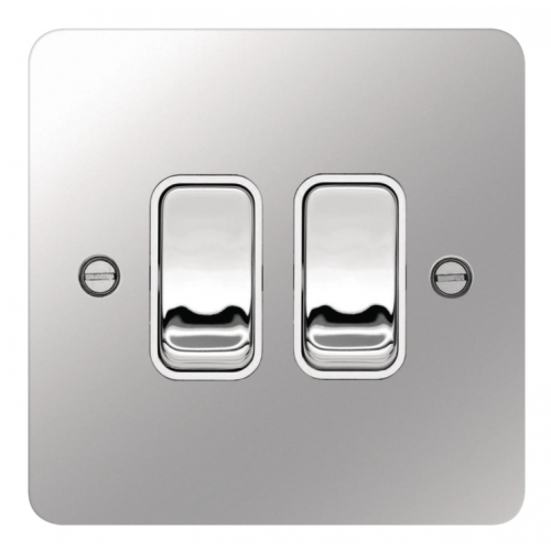 Hager WFPS22PSW 2 Gang 2 Way Switch Polished Steel/White Insert