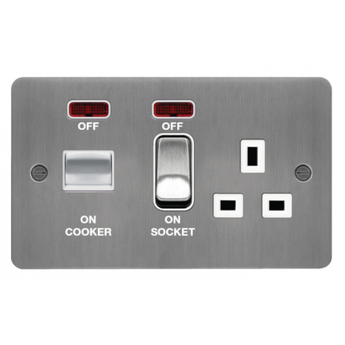 Hager WFCC50NBSW Cooker Control Unit Flat Plate Brushed Steel/White Insert