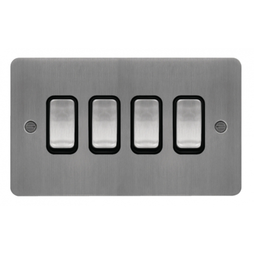 Hager WFPS42BSB 4 Gang 2 Way Switch Brushed Steel/Black Insert
